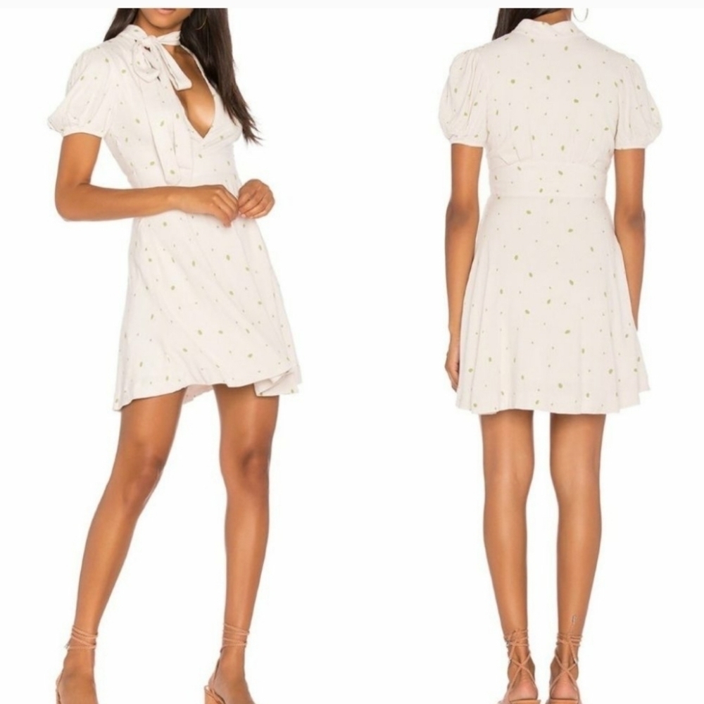 Free People Abbie Printed Mini Dress Ivory  NEW